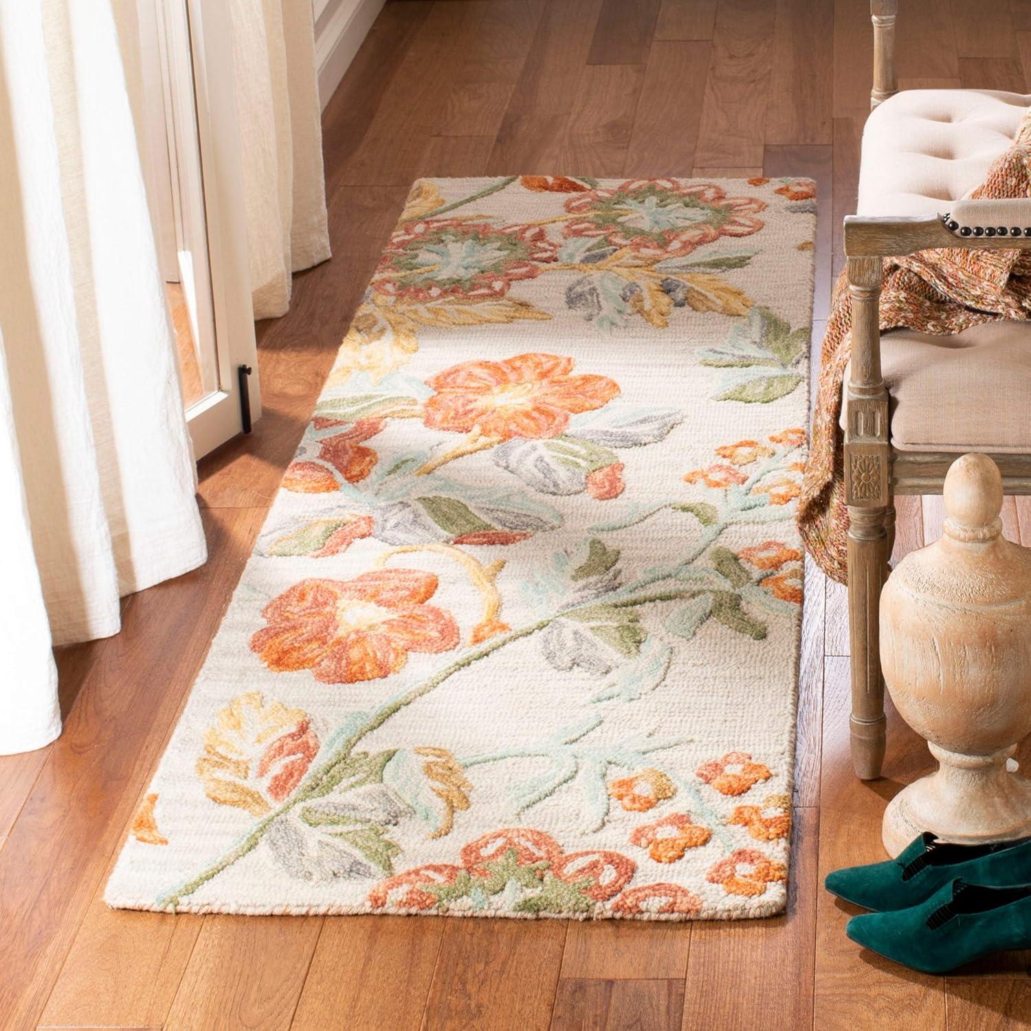 SAFAVIEH Blossom Caiden Floral Wool Runner Rug, Grey/Red, 2'3" x 8'