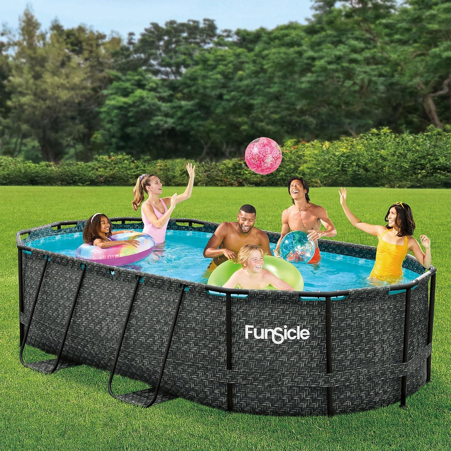 Funsicle 13' x 8' x 39.5" Oasis Designer Oval Swimming Pool, Herringbone