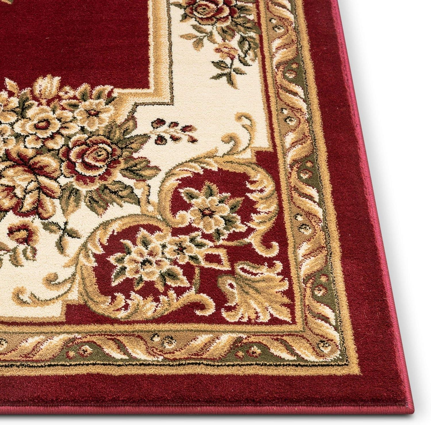 Well Woven Pastoral Medallion French European Floral Formal Traditional Modern Classic Thick Soft 5'3" x 7'3" Red Area Rug