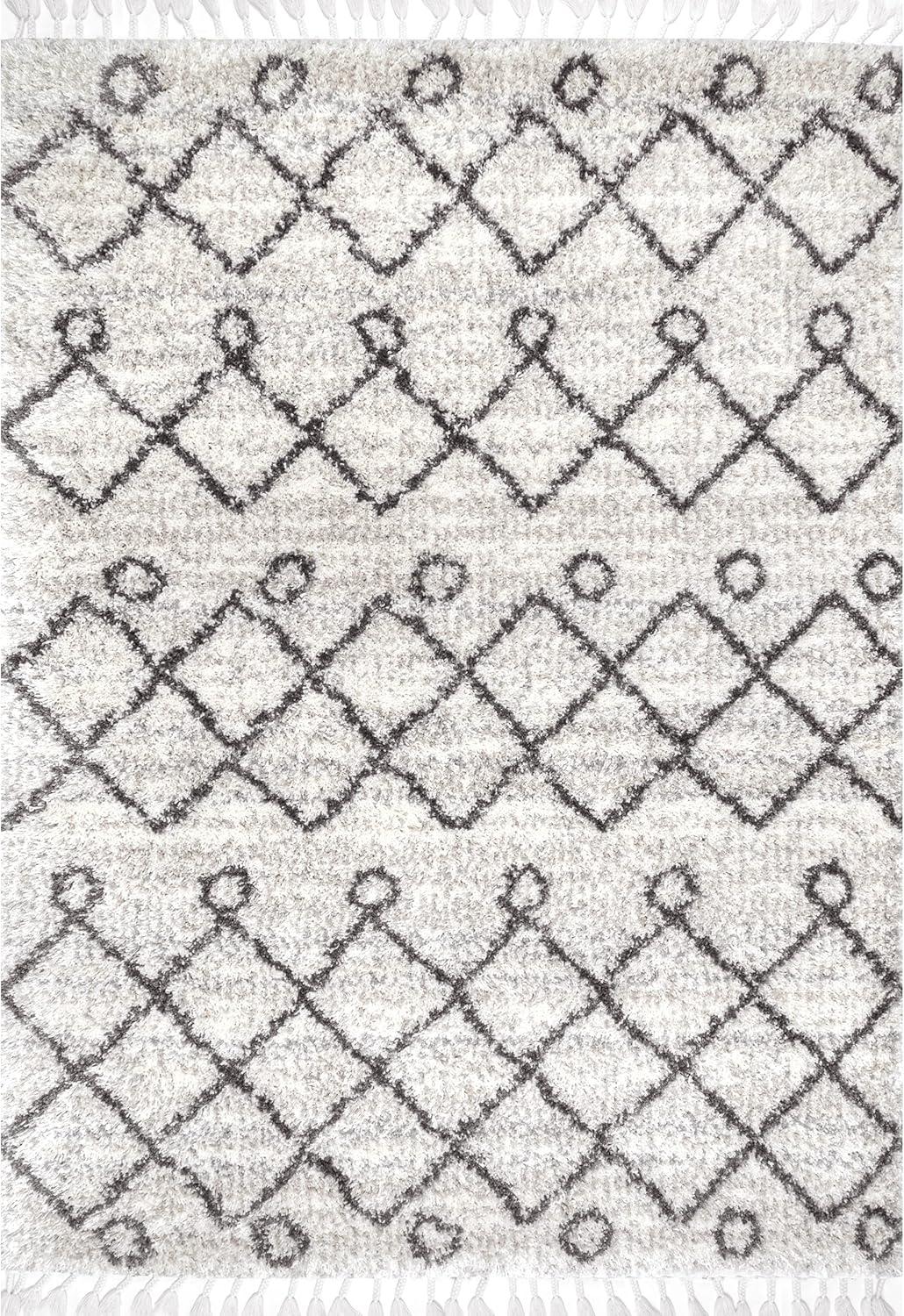 Nuloom Kristi Moroccan 3x5 Accent Shag Indoor Area Rug for Living Room Bedroom Dining Room Nursery Entryway, Grey/Ivory
