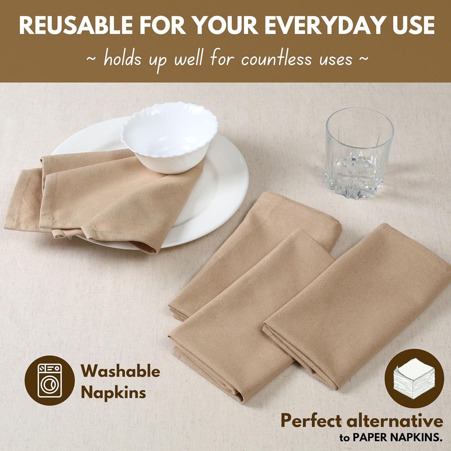 Native Fab Table Dinner Napkin Set of 12, Soft Cotton Reusable Fabric Cloth Napkins, 17x17 inches - Beige Natural