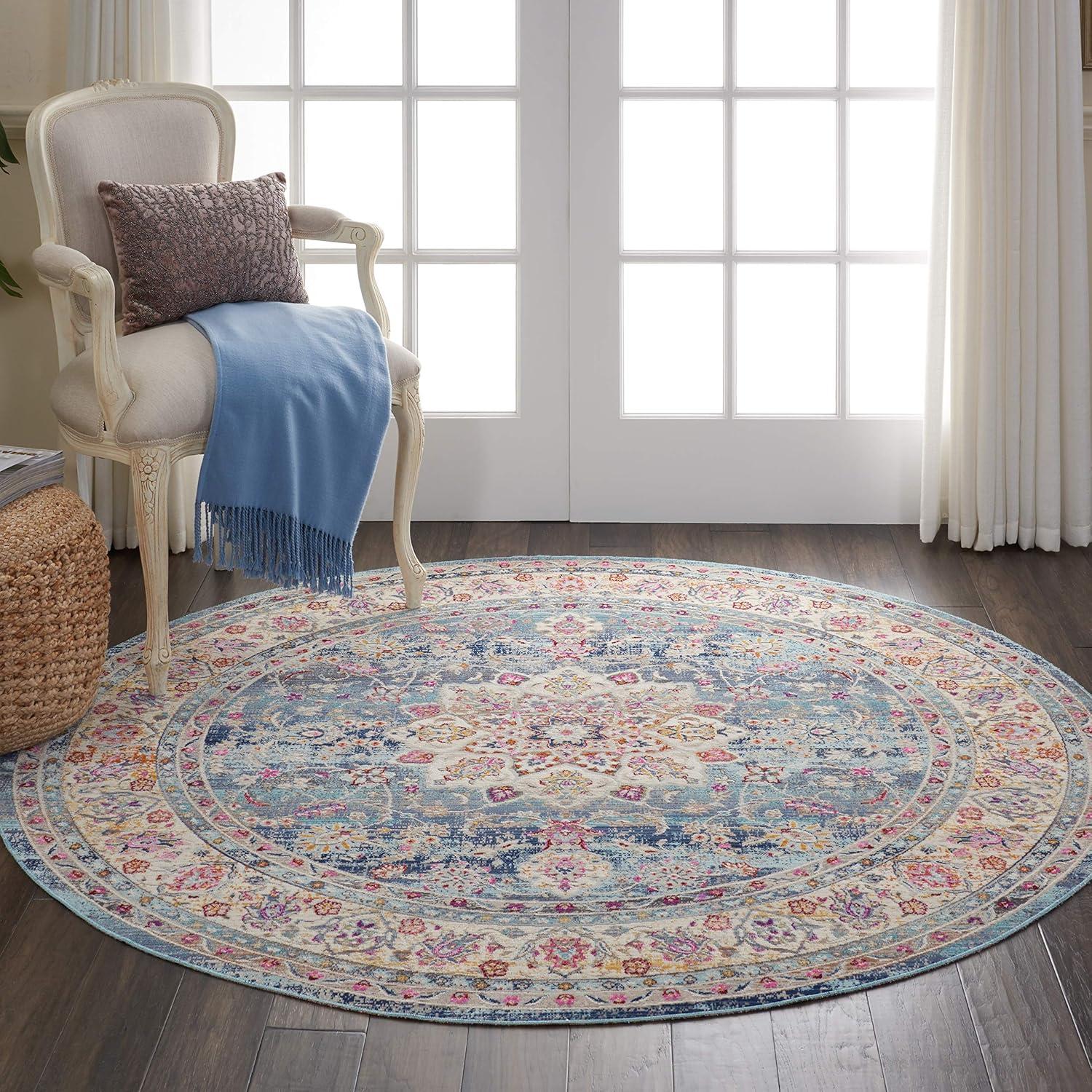 Nourison Vintage Kashan VKA01 Blue/Ivory/Orange Indoor Area Rug - 6' x ROUND
