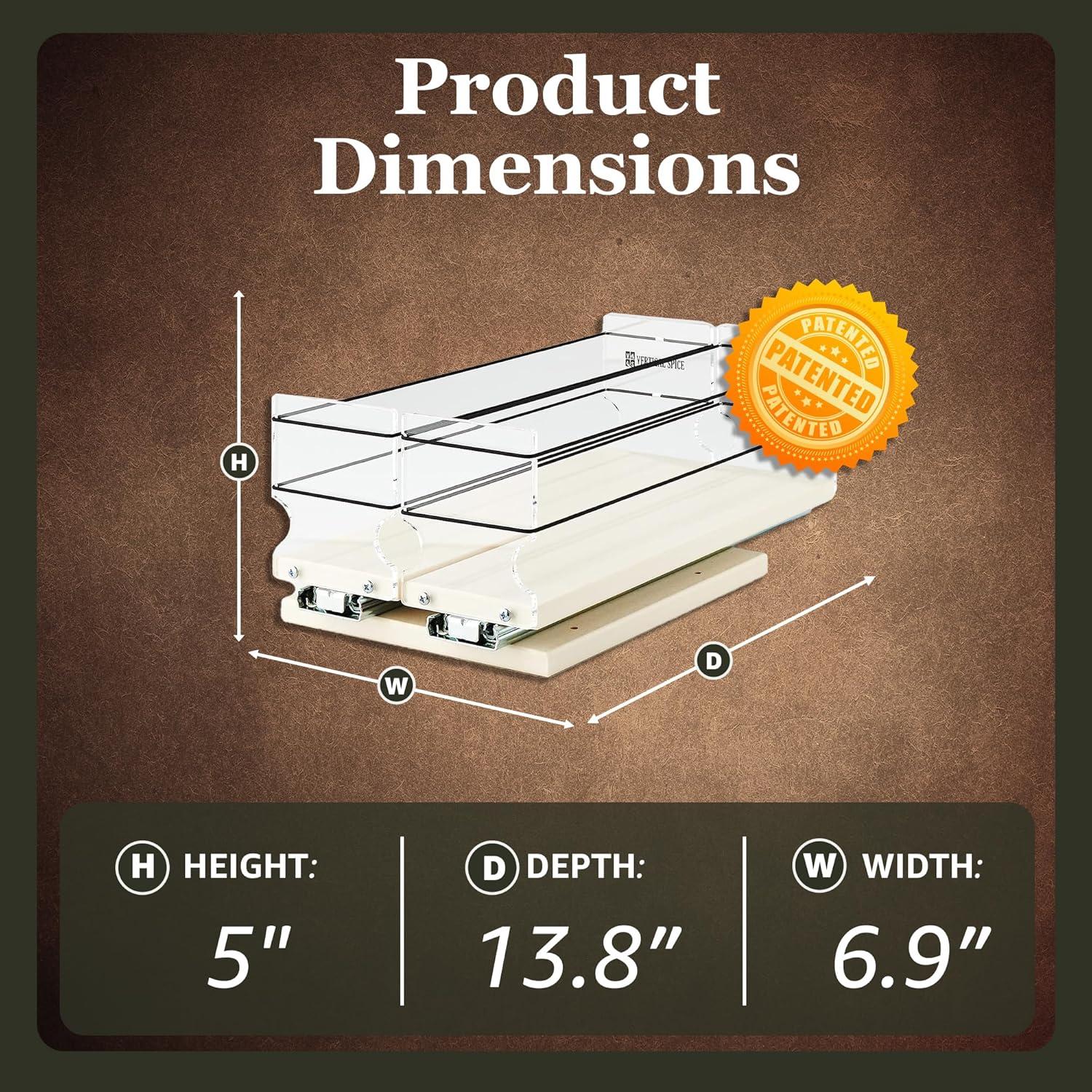 Vertical Spice 13.8" Depth Heavy Duty Pull Out Spice Rack Drawer - 2 Drawers, Mix Containers - Sliding Cabinet & Pantry Organizer - Kitchen Cupboard Storage Rack (6.9''W x 5.0" H x 13.8''D, Cream)