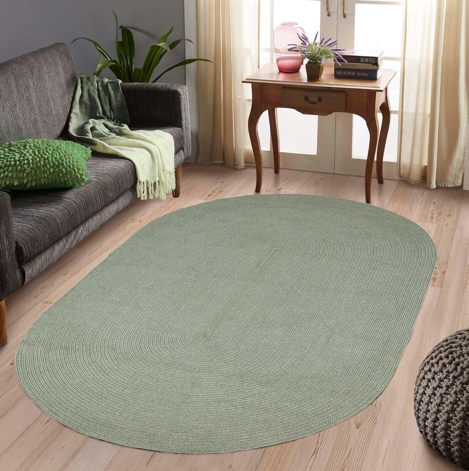 Fog Green Oval Braided Reversible Indoor/Outdoor Rug