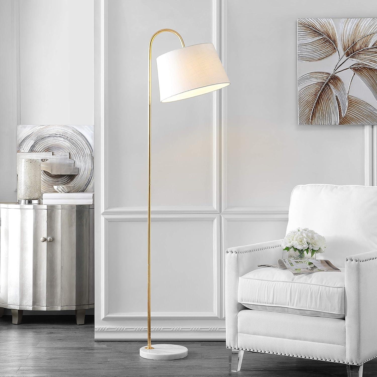 Dacey 68.5" Gold Leaf and White Arc Floor Lamp with Marble Base