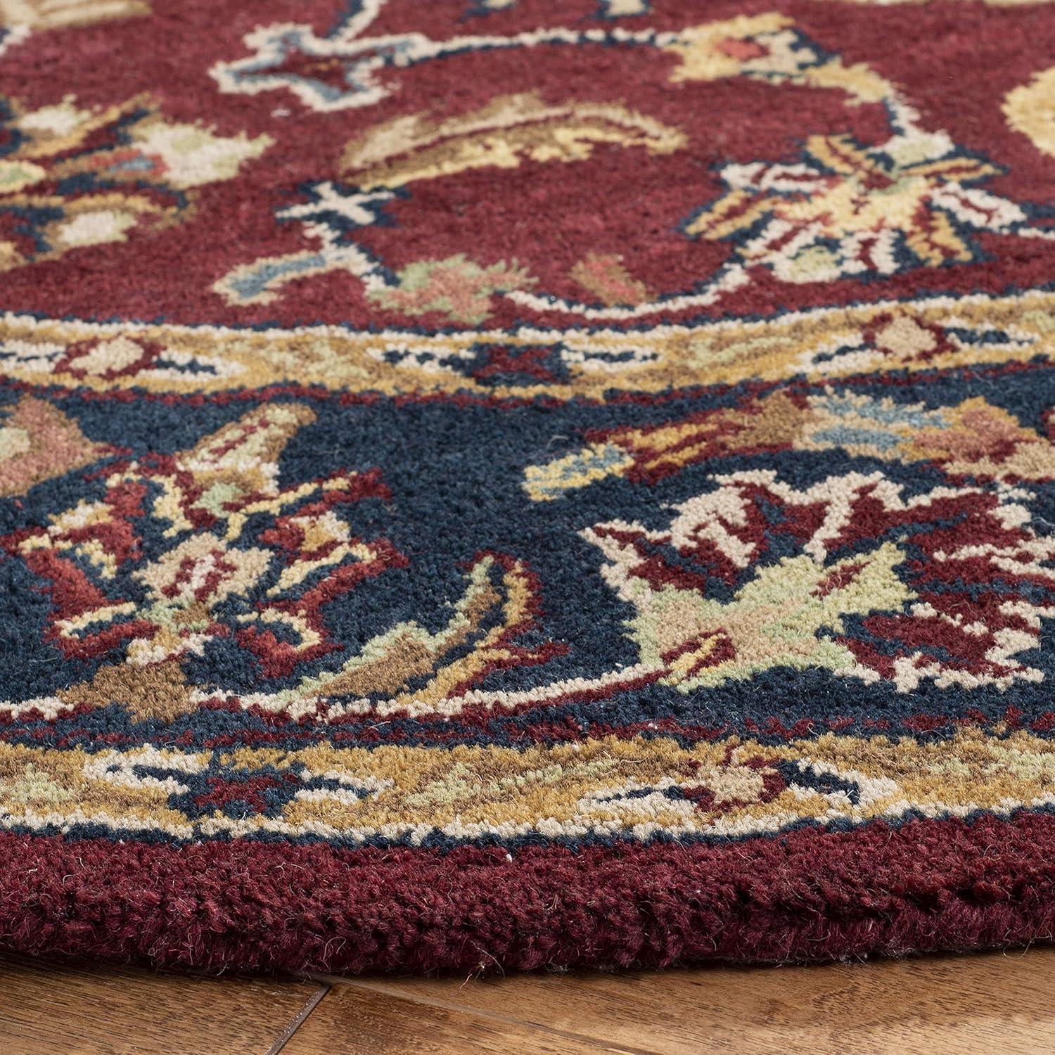 SAFAVIEH Classic Kennet Traditional Wool Area Rug, Burgundy/Navy, 6' x 6' Round