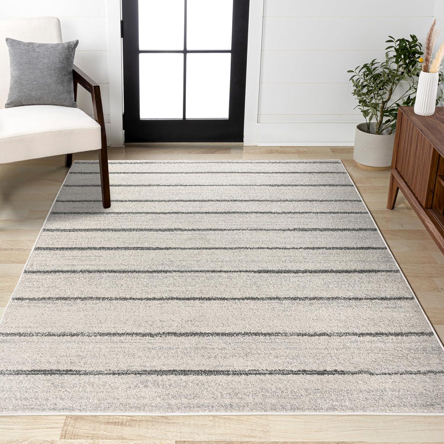 4'x6' Williamsburg Minimalist Stripe Area Rug, Cream/Gray - JONATHAN Y