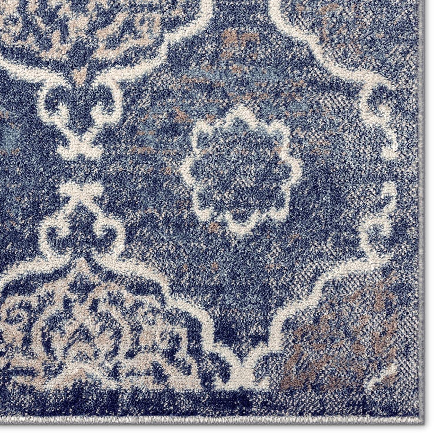 Home Dynamix Boho Andorra Transitional Damask Area Rug, Navy Blue/Ivory, 5'2"x7'2"