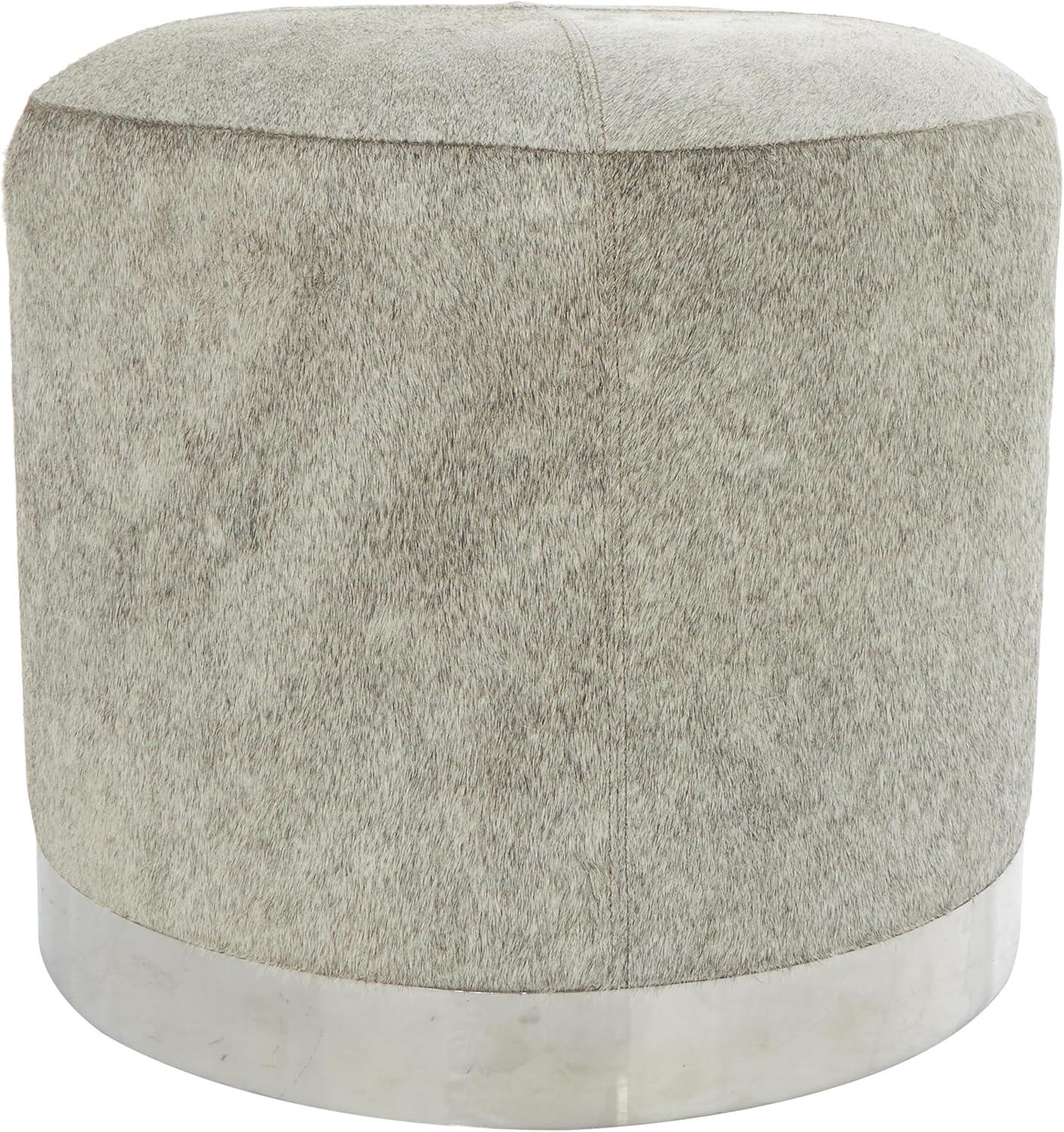 Wilson Smoke Gray and Brown Leather Hide Round Ottoman