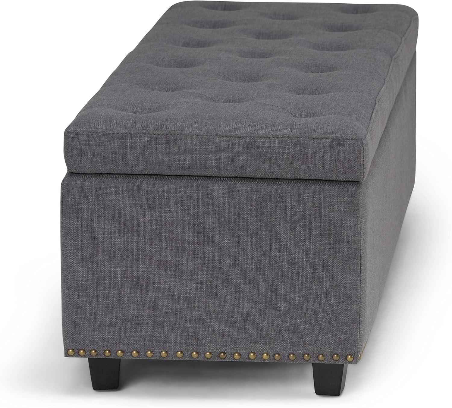 Simpli Home Hamilton 48" Transitional Rectangle Ottoman in Gray Linen Look Fabric