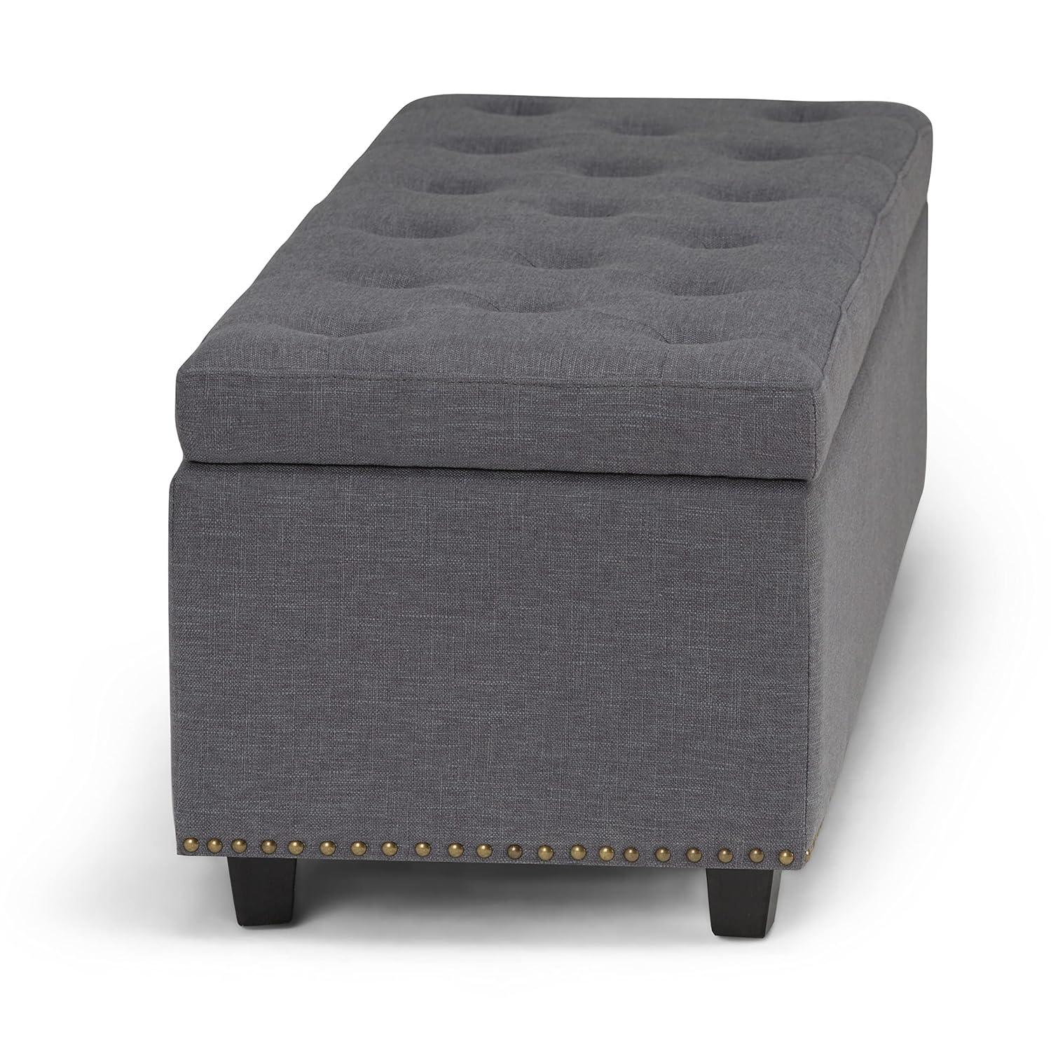 Simpli Home Hamilton 48" Transitional Rectangle Ottoman in Gray Linen Look Fabric