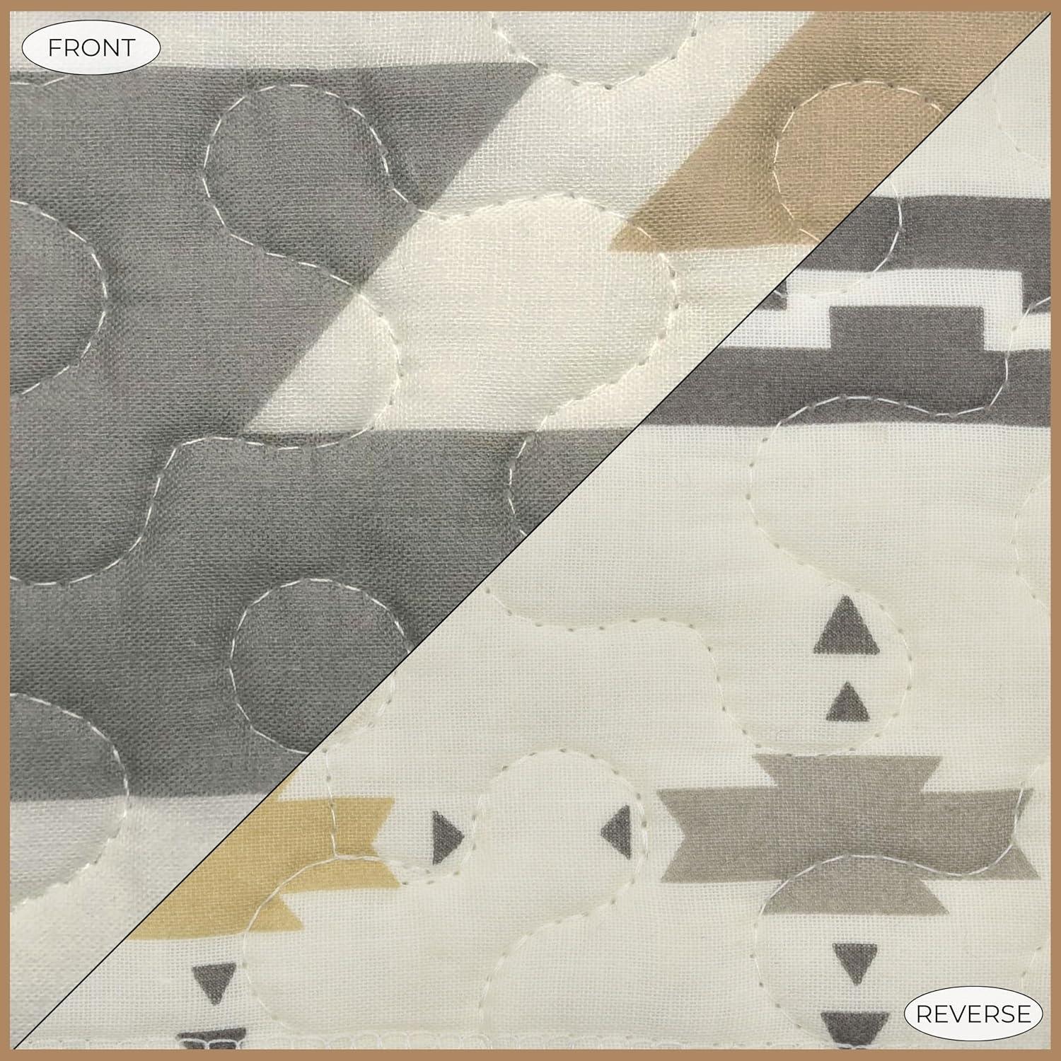 Paseo Road by HiEnd Accents Desert Sage Gray/Tan/White Aztec Print Cotton Southwestern Style Reversible Quilt Set