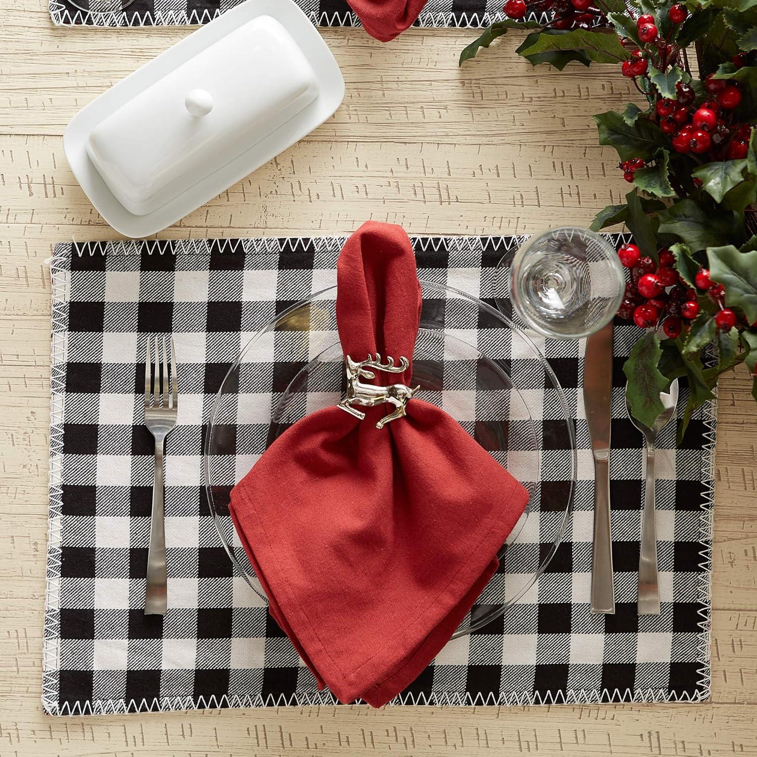 DII Buffalo Check Placemat Set 6 Piece, Red & Black, 13x19"