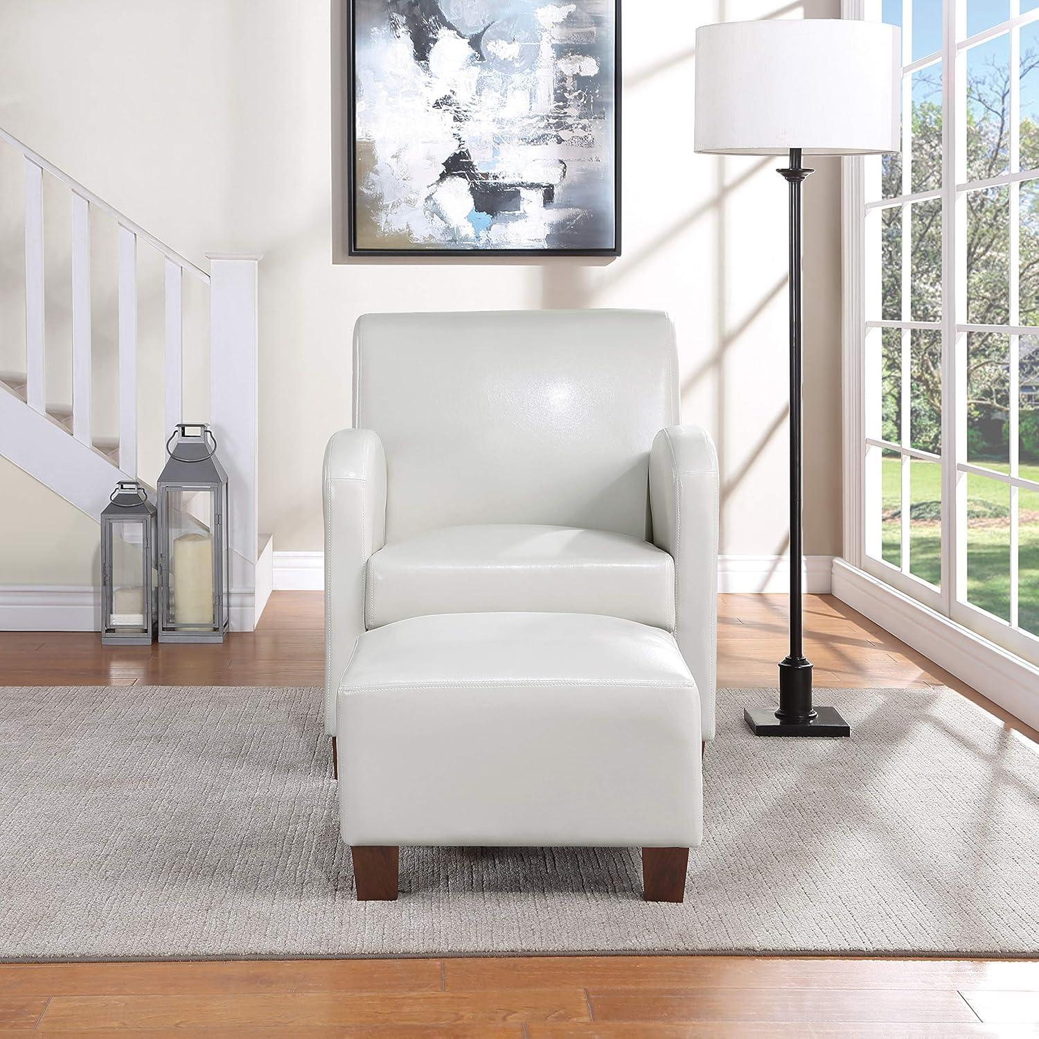 Aiden Chair & Ottoman Cream Faux Leather with Medium Espresso Legs