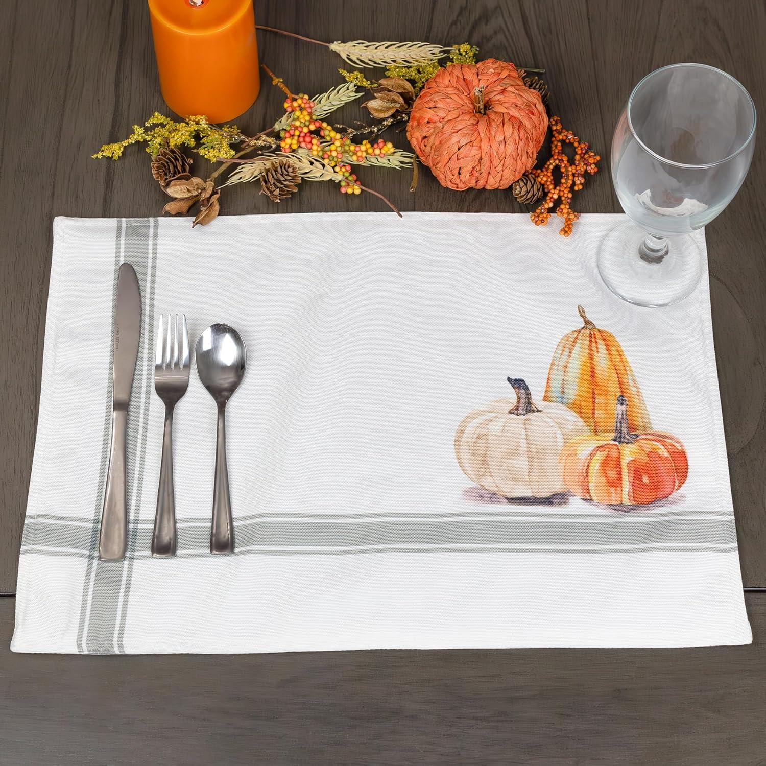 AuldHome Design Fall Placemats, 4pc Set; Thanksgiving & Halloween Pumpkin Themed Table Decor