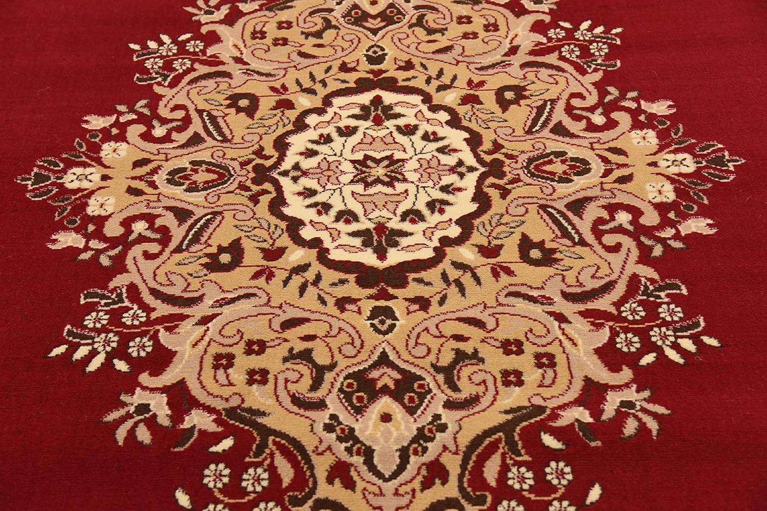 Elegant Medallion 9' x 12' Synthetic Area Rug in Red, Black, and Cream