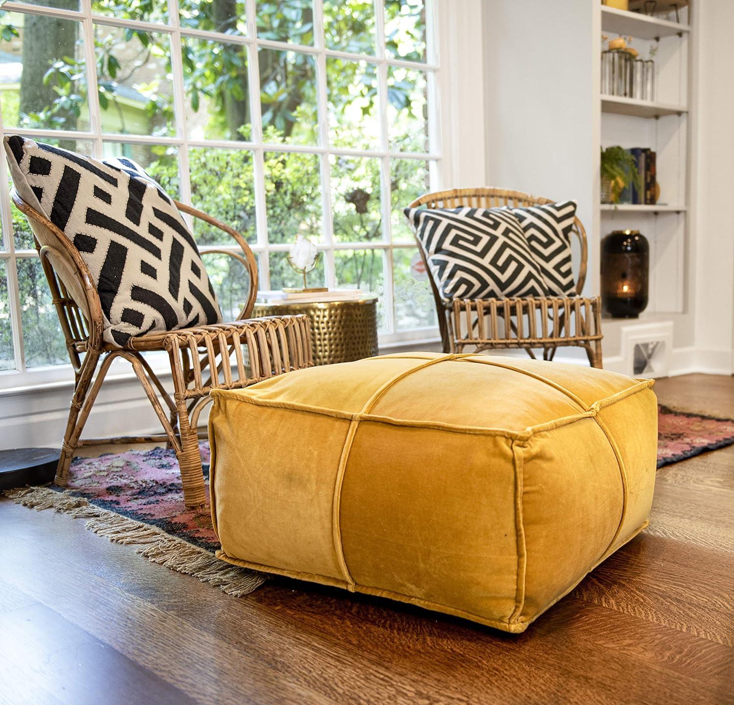 Storied Home Square Cotton Velvet Pouf