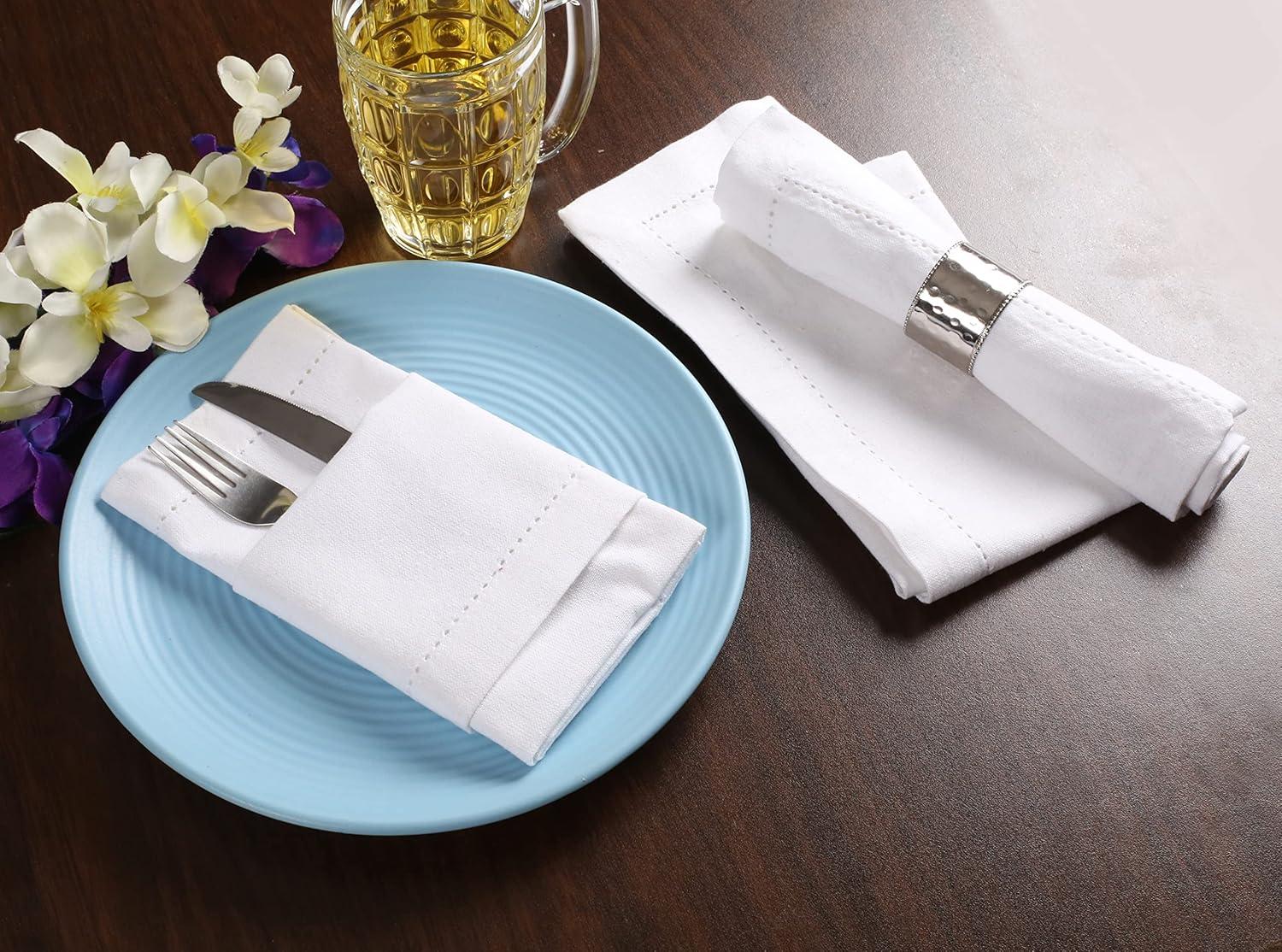 Set of 12 White Cotton Dinner Napkins 18x18"