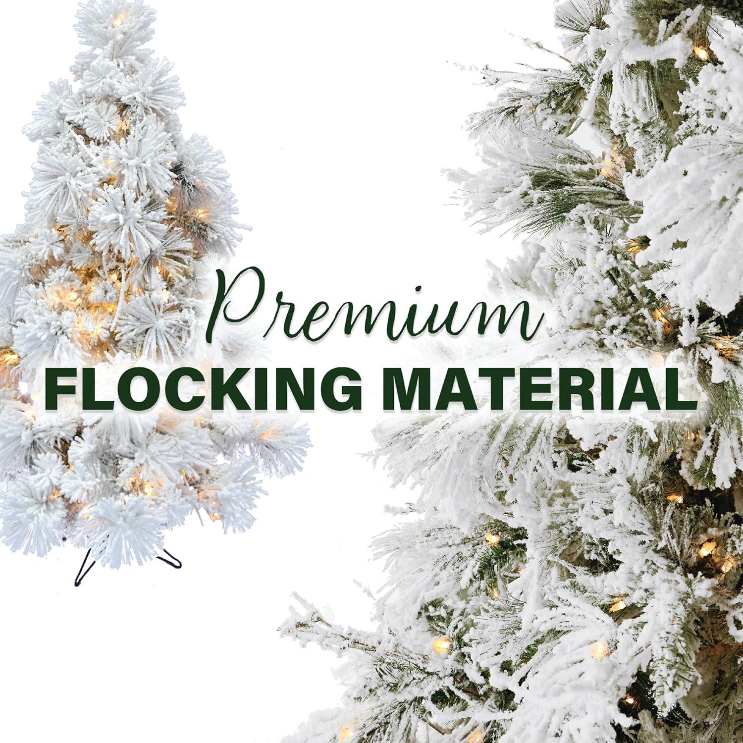 Fraser Hill Farm Fraser Hill Farm Flocked Mountain Pine Christmas Tree with LED Lights