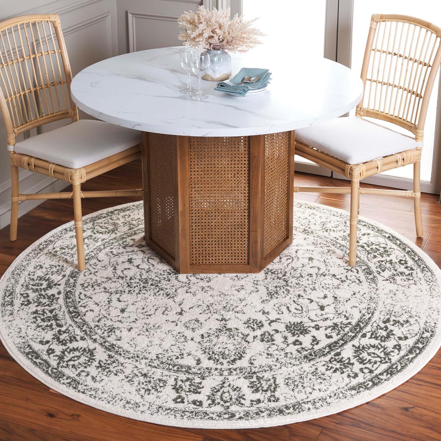 SAFAVIEH Adirondack Wyatt Distressed Area Rug, Ivory/Dark Green, 6' x 6' Round