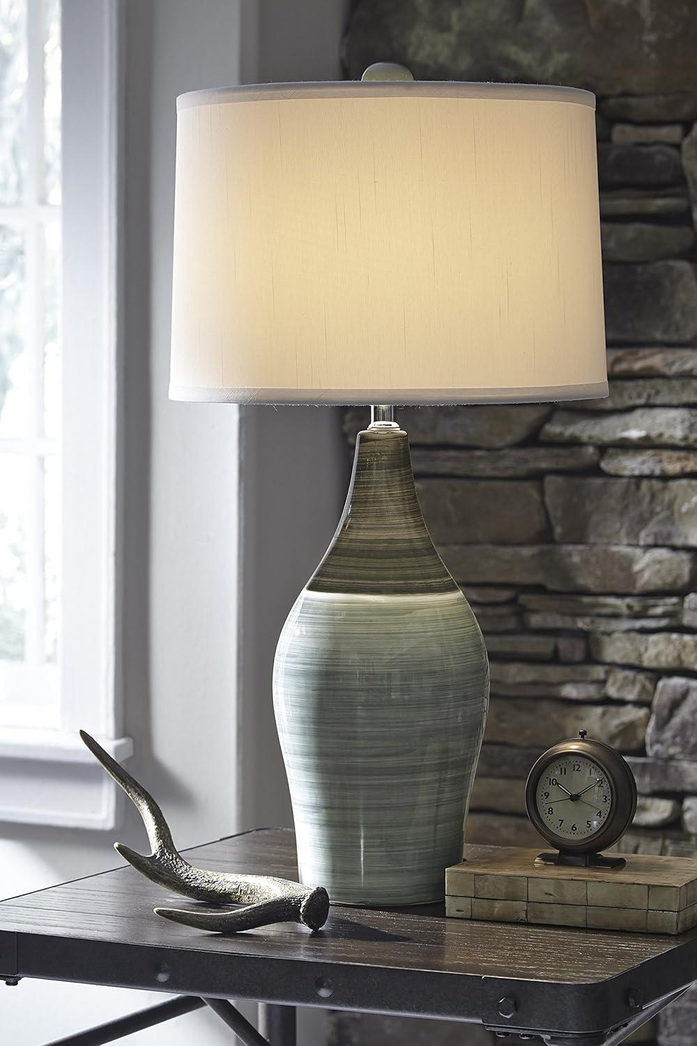 Set of 2 Niobe Table Lamps Gray - Signature Design by Ashley: Ceramic Base, 28" Height, Drum Shade, UL Listed