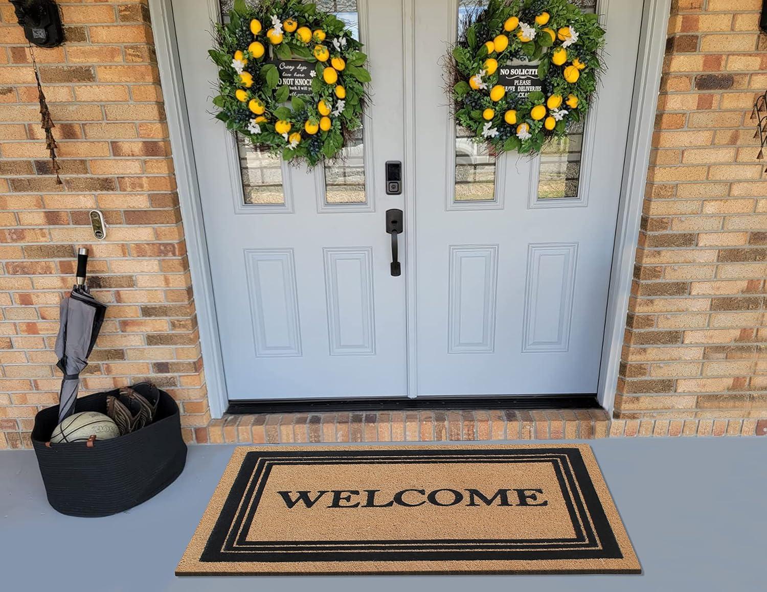 A1HC Welcome Entrance Door Mats, Durable Large Outdoor Rug, Non-Slip, Flock Doormat, Thin-Profile Heavy Duty Door Mat, Indoor Outdoor Front Door, High Traffic Areas, 24" X 39"