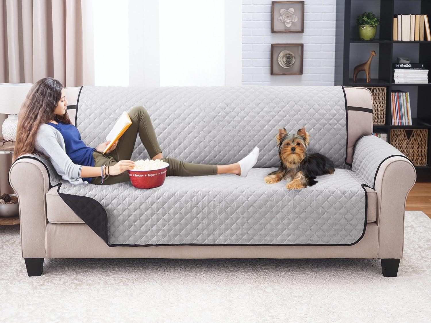 Sofa Cover - Furniture Protector - Shield & Protects from Dogs, Cats, Pets, Kids, Stains - Reversible, Easy Wash & Dry - Chocolate & Tan - 110" W x 75" L