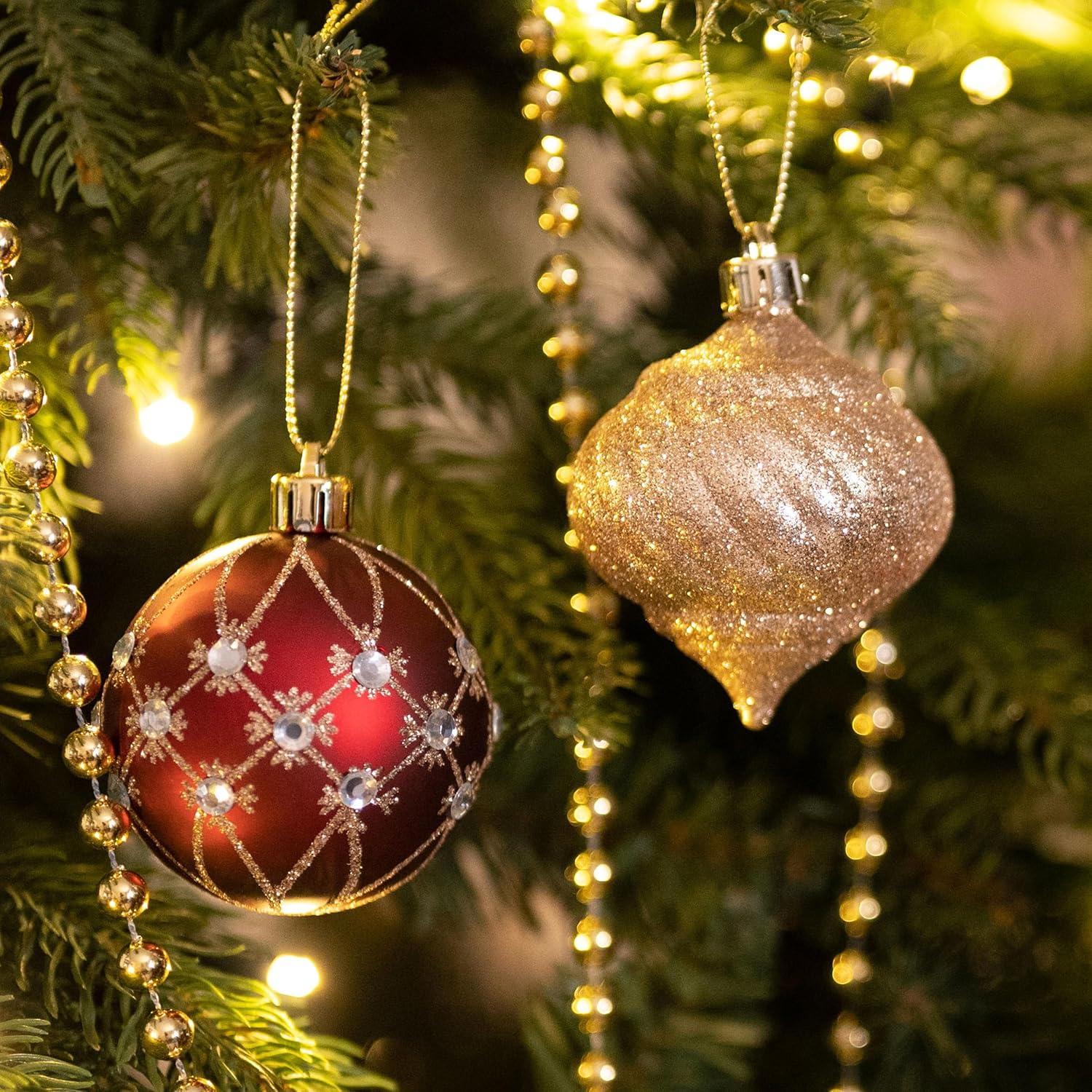 16 Pcs Christmas Ball Ornaments Set for Xmas Tree, 2.36" Red Gold Christmas Tree Ornaments, Shatterproof Plastic Hanging Holiday Balls for Home Decor Festive Christmas Party