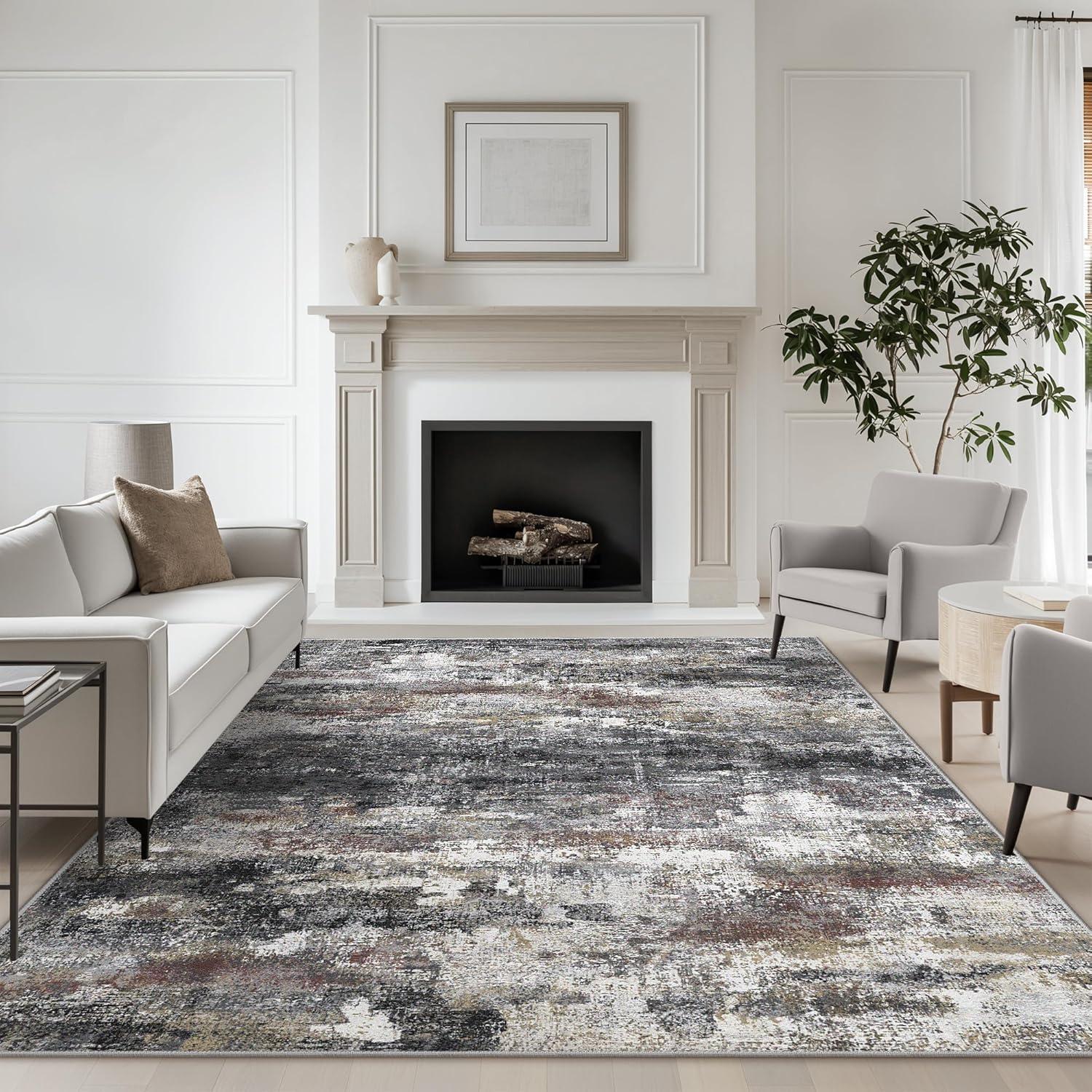 abyNow Rustic Textures Abstract Modern Indoor Area Rug-8' x 10'-Rusty Grey