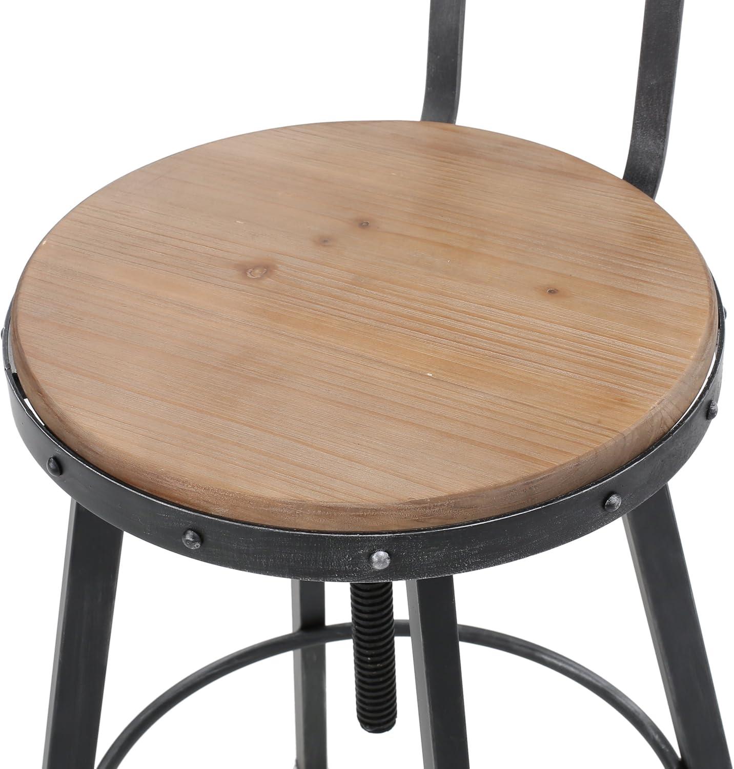 Adjustable Black Firwood and Metal Barstool with Backrest