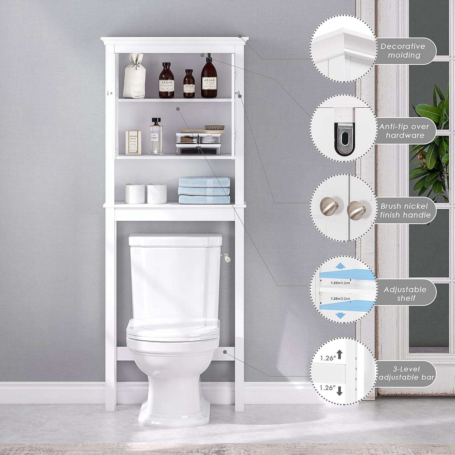 White Adjustable Over-the-Toilet Storage Cabinet with Shelves