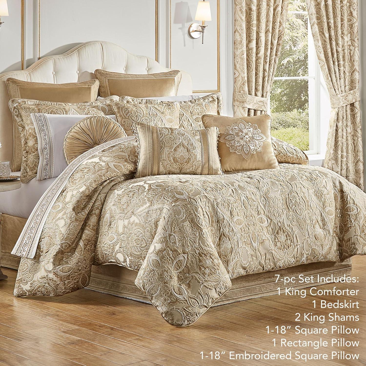 Albany Luxury Bedding | Soothing Neutral Tones of Champagne and Ivory | Jacobean Floral Inspired Damask, Medallions, and Stripes | 3 Piece Bed Set Includes Oversized Queen Bedspread & 2 Standard Shams