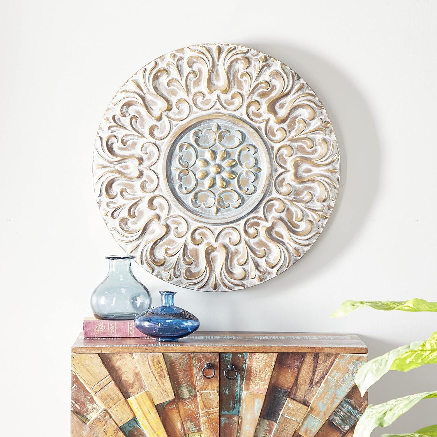 DecMode Gold Metal Plate Wall Decor with Embossed Details