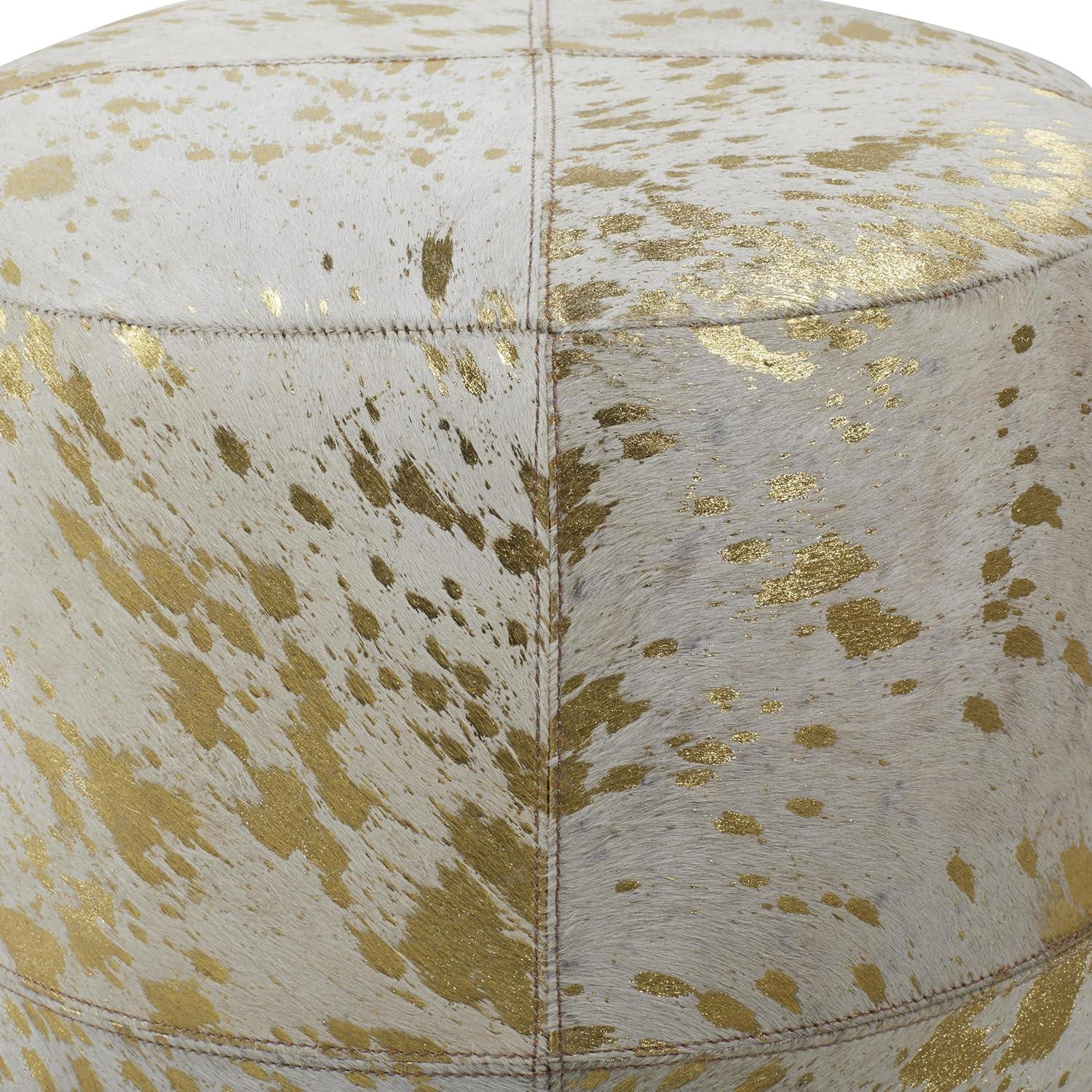 DecMode 16" x 17" Gold Leather Handmade Stool with Gold Foil Paint, 1-Piece