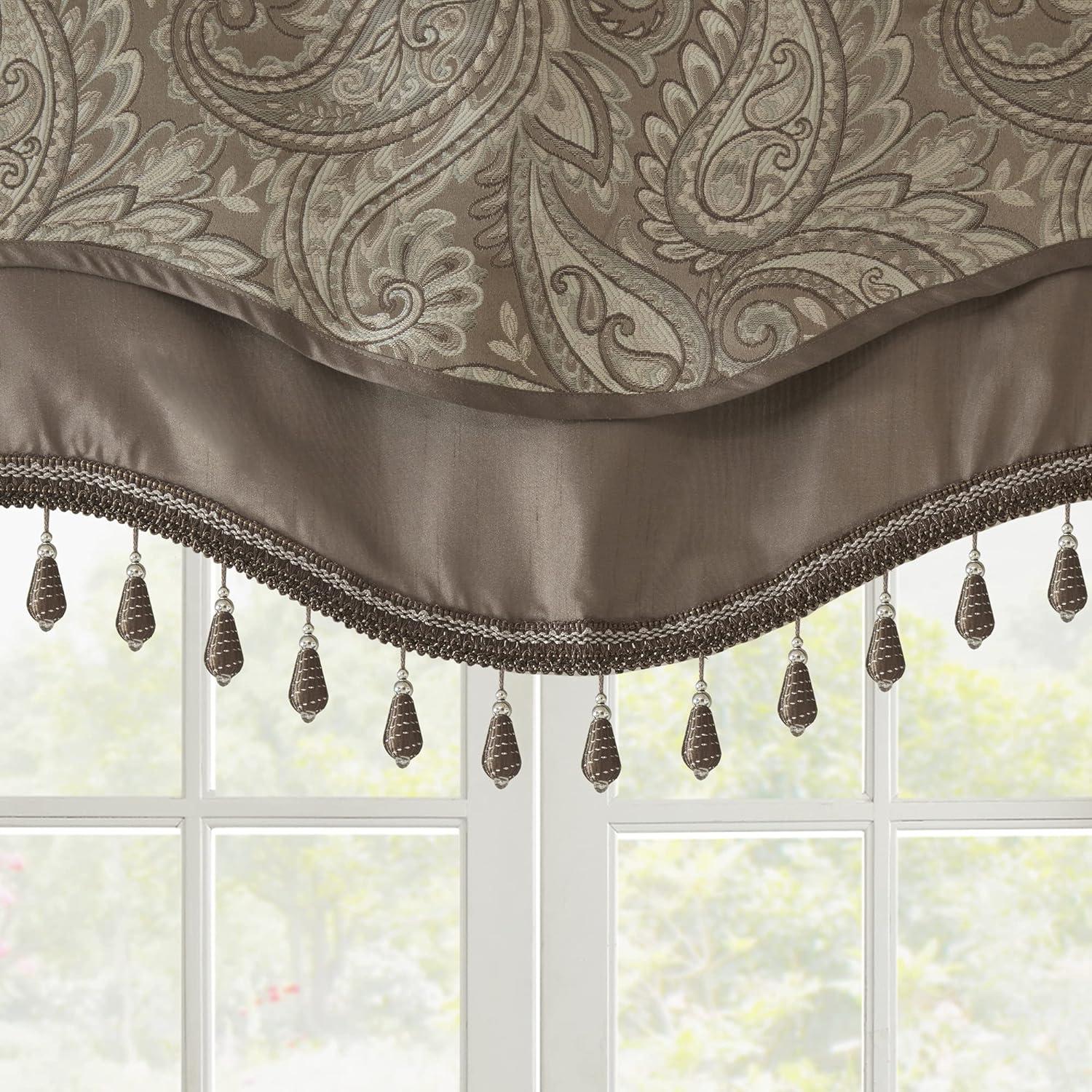 Aubrey Jacquard Window Rod Pocket Valance With Beads