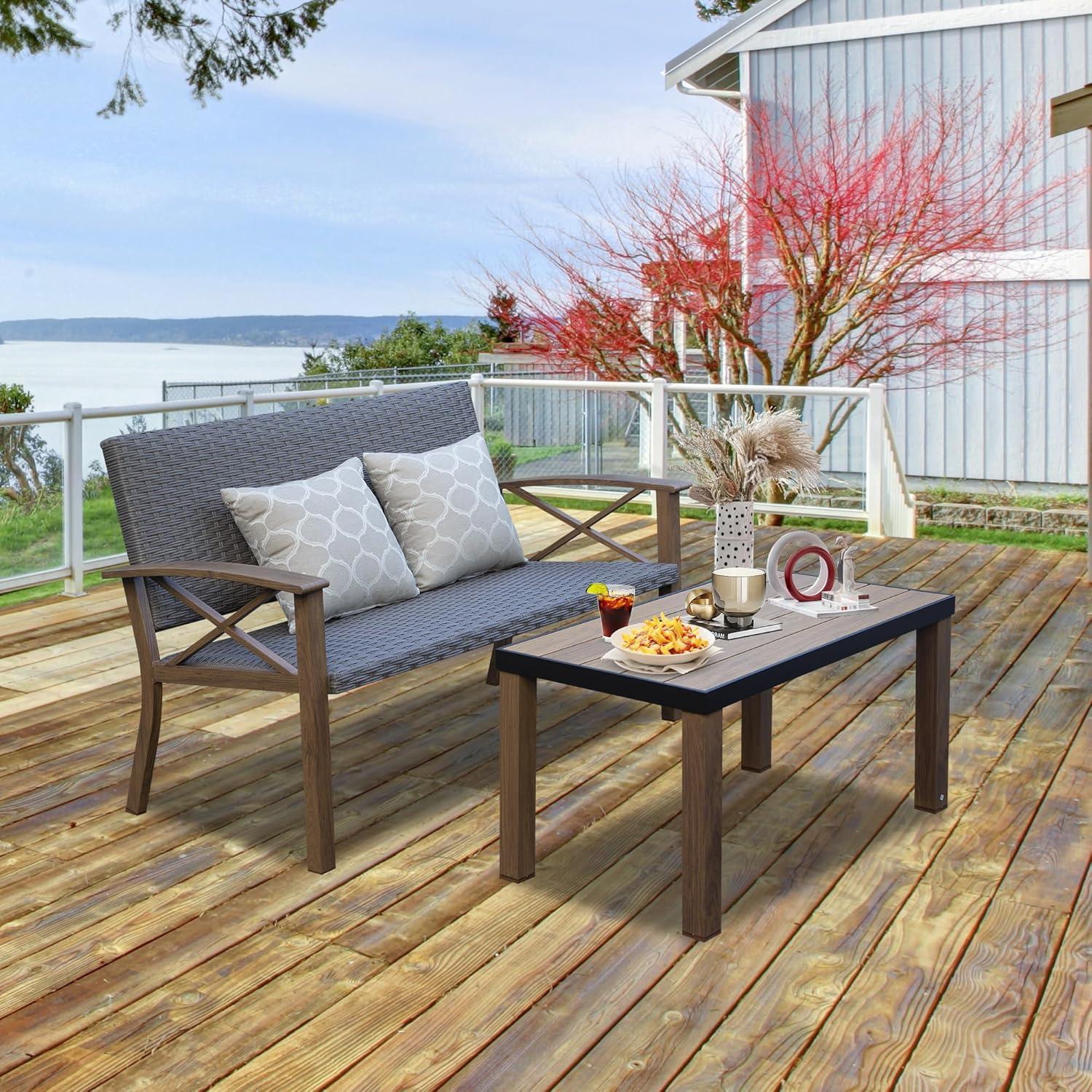 Domi Aluminum Patio Furniture Set, 4-Piece Modern Conversation Set with Cotton Padding Backrests and Seats, Outdoor Sectional Metal Sofa Set with 5.5 Inch Cushion and Coffee Table for Balcony, Garden