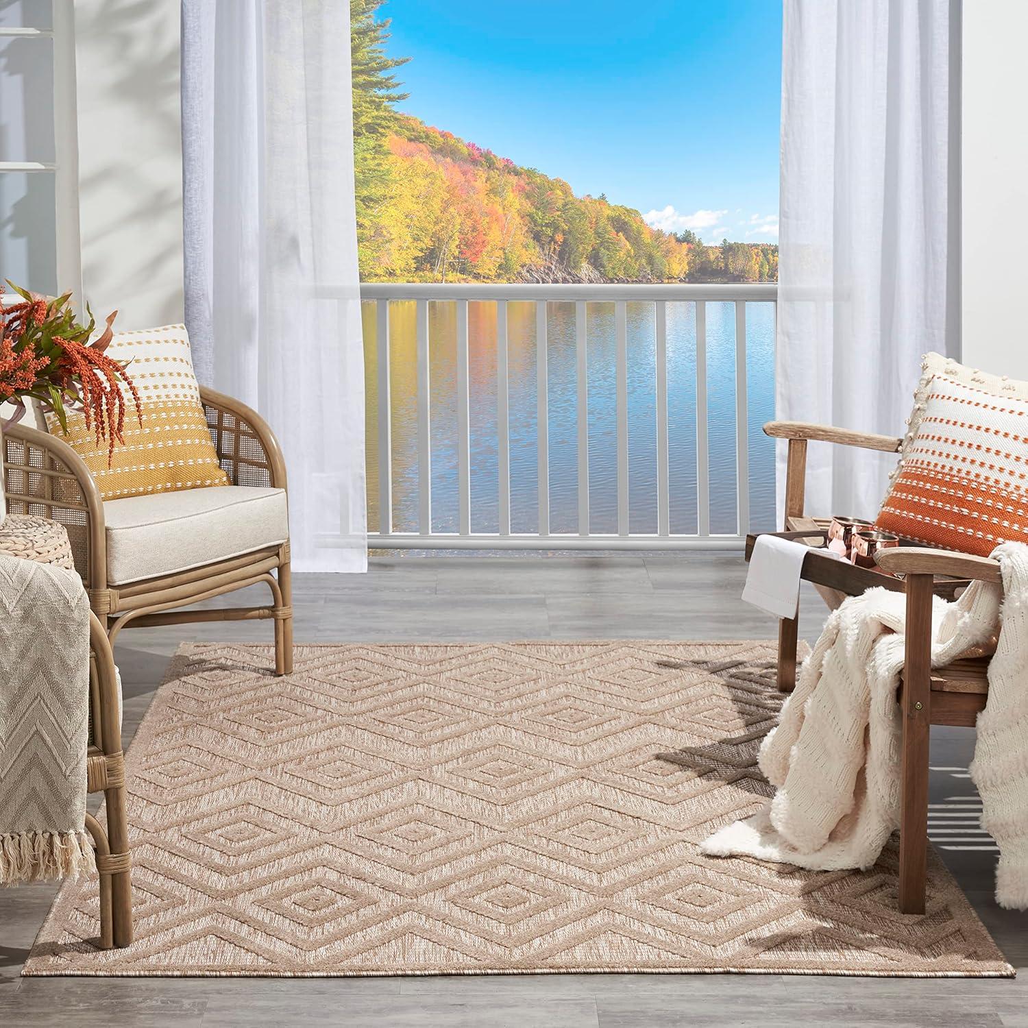 Nourison Versatile Diamond Geometric Flatweave Indoor Outdoor Area Rug Natural Beige 5' x 7'