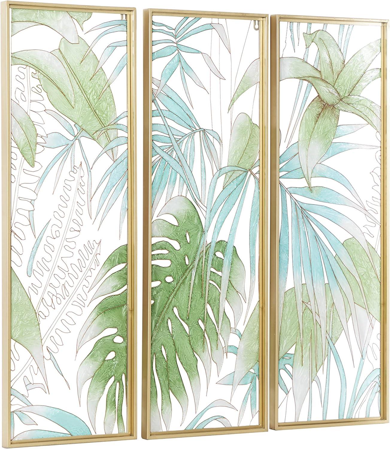 CosmoLiving by Cosmopolitan Cosmoliving By Cosmopolitan Set Of 3 Green Glass Wall Decor