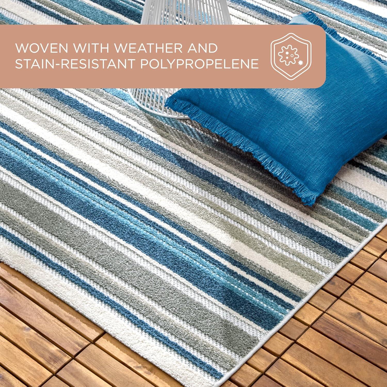 TOWN & COUNTRY EVERYDAY Rio Multicolor Stripe Indoor Outdoor Area Rug, UV Fade Resistant, High-Low Pile, Blue/Multi, 5'2"x7'2"