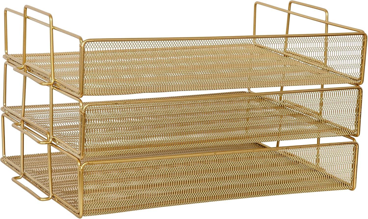 Thomas Martha Stewart Steel Mesh 3 Tier Stackable Desktop Letter Tray and File Organizer