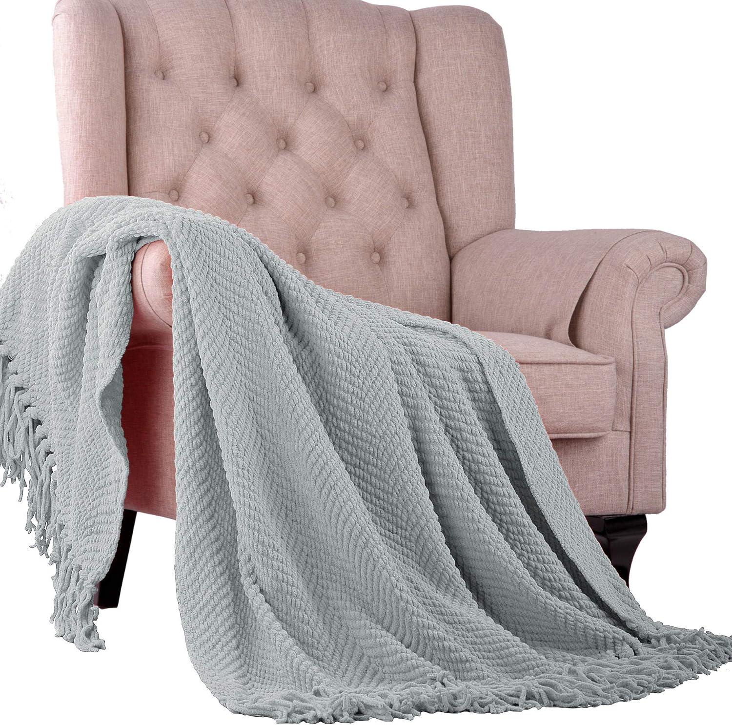 Home Soft Things Reversible Tweed Throw Blanket, Super Soft & Cozy - Silver, 50x60"