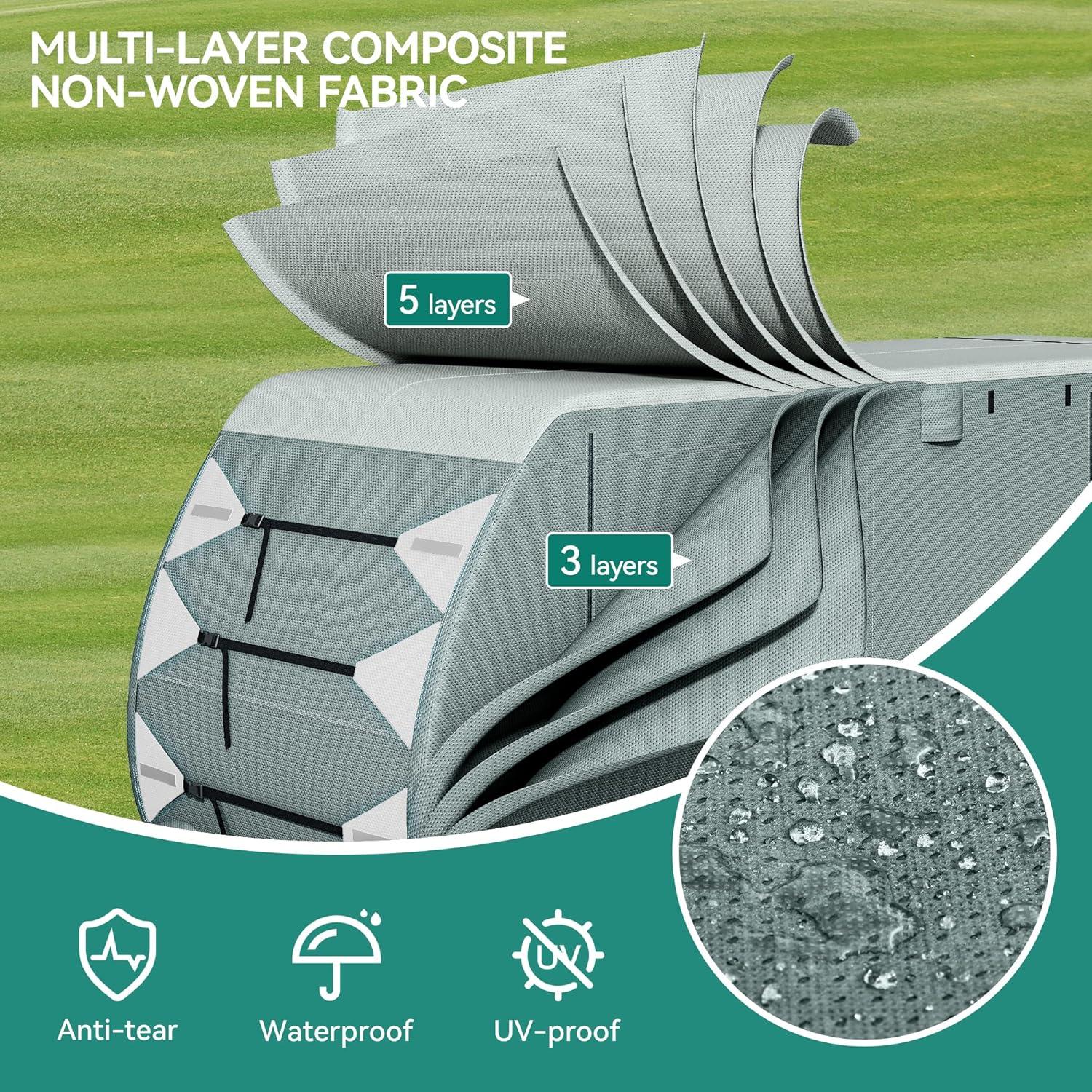 Travel Tailer RV Cover Camper Cover 27-30ft Super Thick Waterproof Windproof Anti-UV Rip-Stop Motorhome Covers with 2 Long Straps 4 Tire Covers Tongue Jack Cover