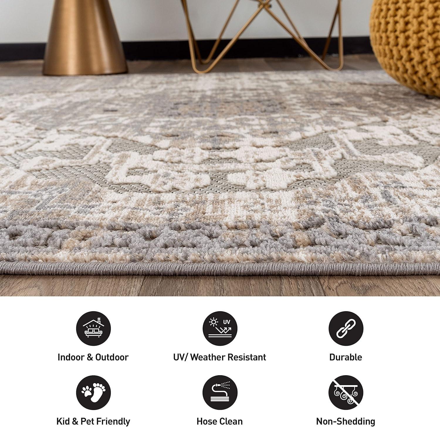 Easy-Care Reversible Gray Synthetic 5' x 7' Area Rug