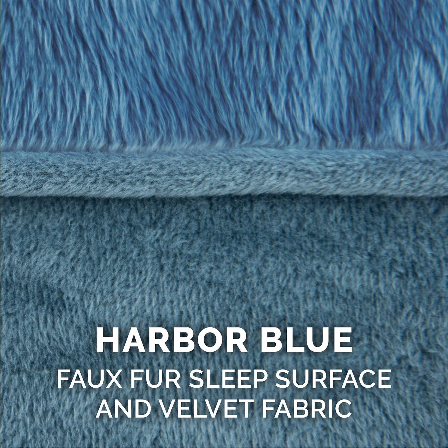 FurHaven Pet Products Faux Fur & Velvet Orthopedic Sofa Pet Bed for Dogs & Cats - Harbor Blue, Medium