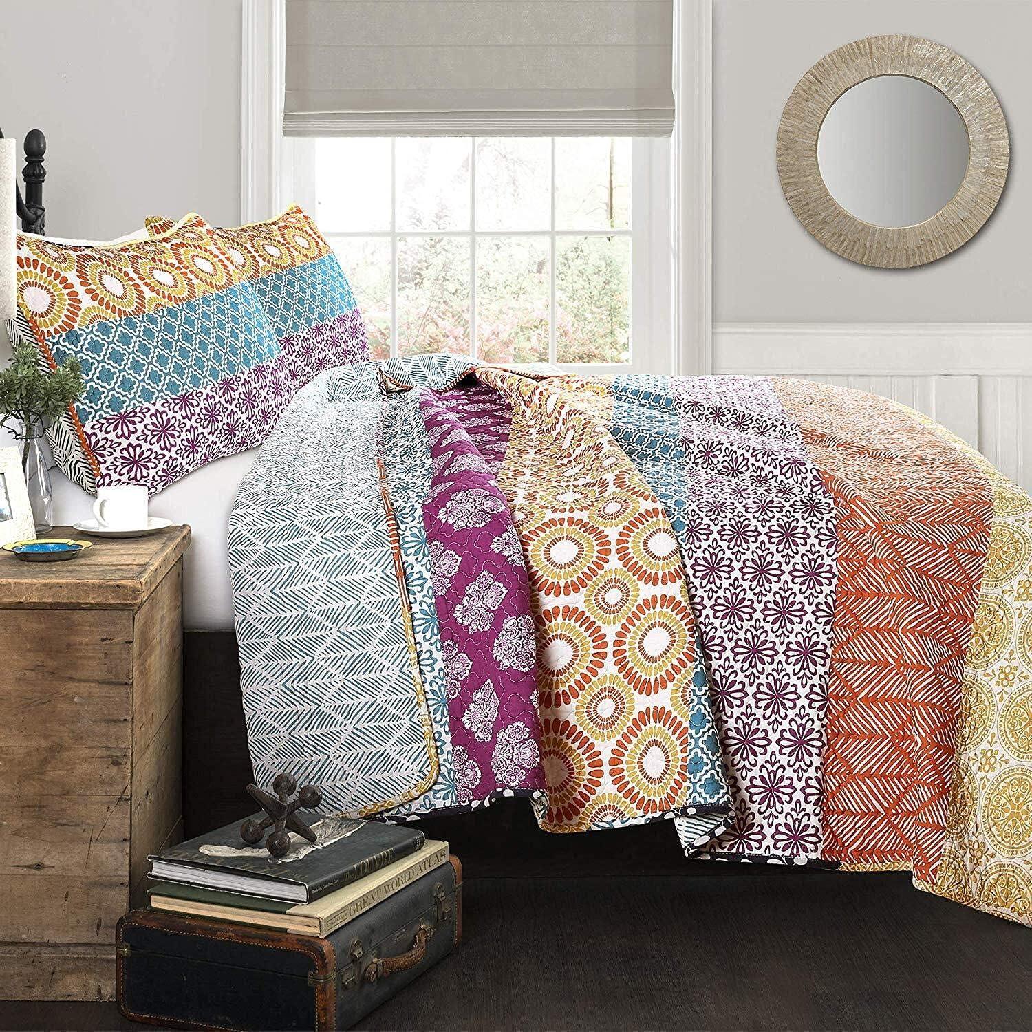 Lush Decor Bohemian 100% Cotton Reversible 3-Piece Quilt Set