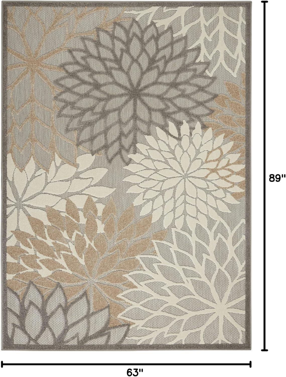 Nourison Aloha Floral Bloom Flatweave High-Low Indoor Outdoor Area Rug Natural 5'3" x 7'5"