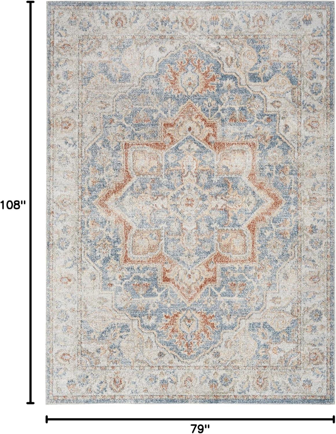 Nourison Astra Machine Washable Vintage Medallion Indoor Rug Denim Multi 6'7" x 9'