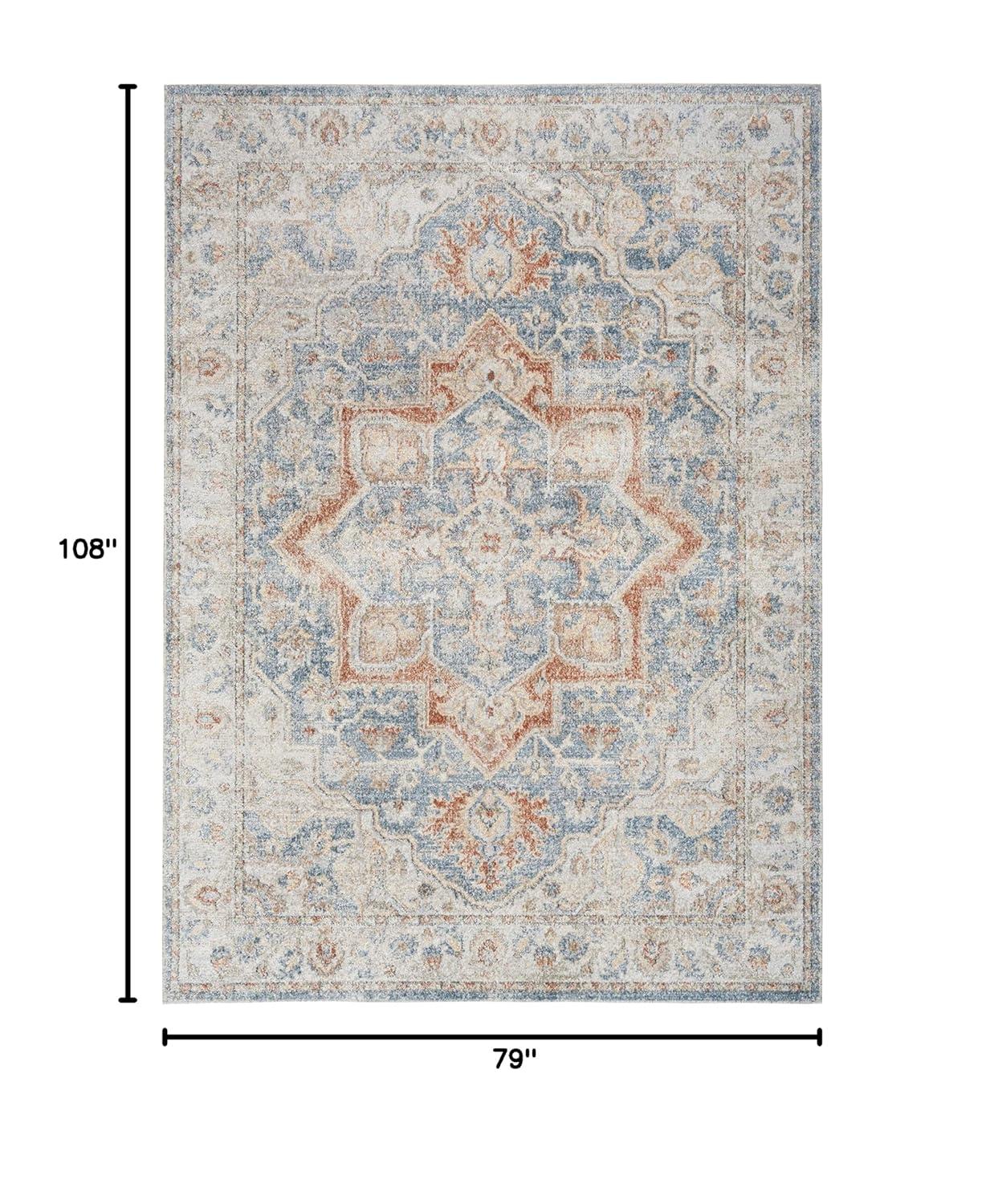 Nourison Astra Machine Washable Vintage Medallion Indoor Rug Denim Multi 6'7" x 9'