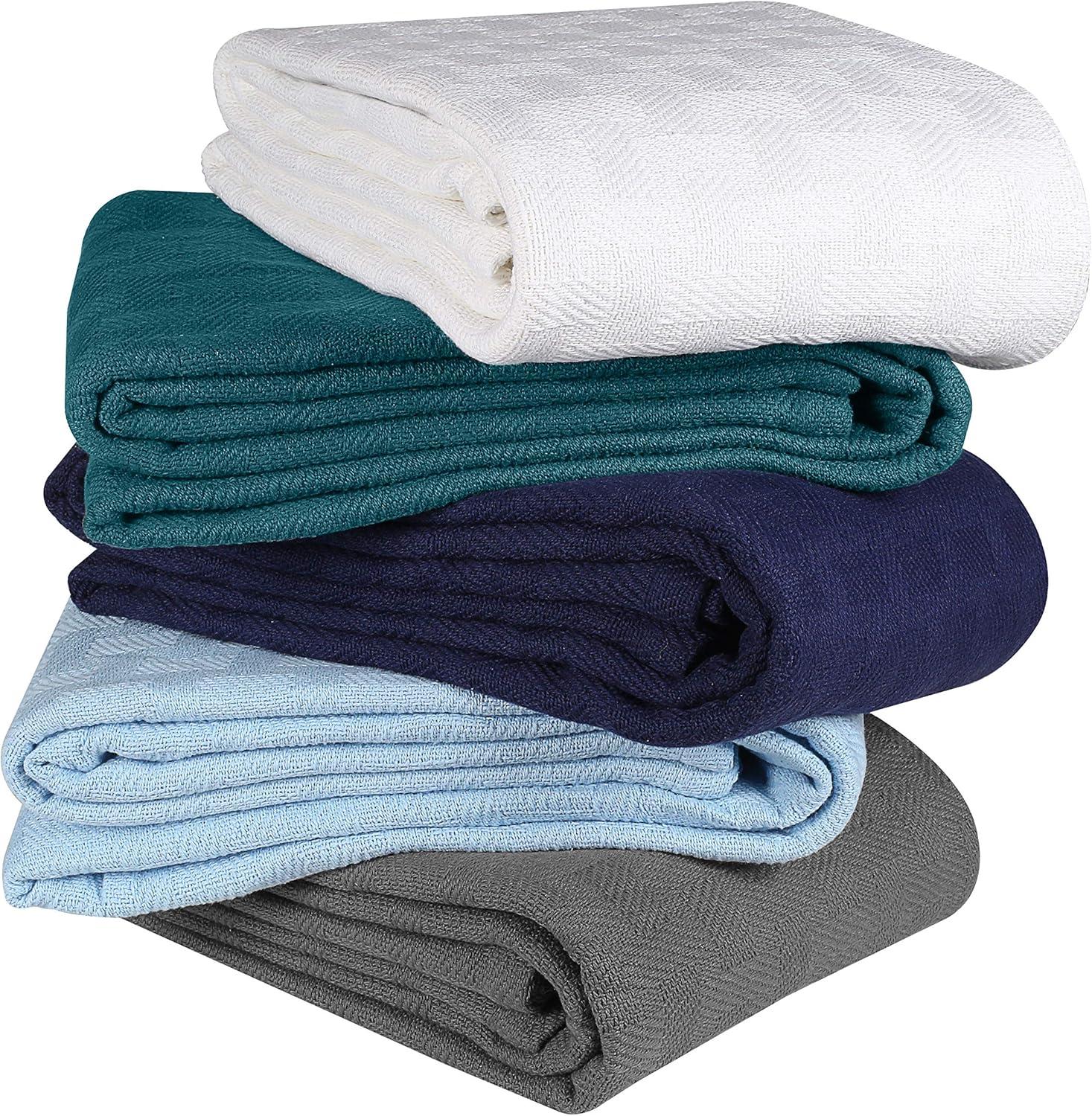 GLAMBURG 100% Cotton Bed Blanket, Breathable Bed Blanket Twin Size, Cotton Thermal Blankets Twin Size - Perfect for Layering Any Bed for All Season - White
