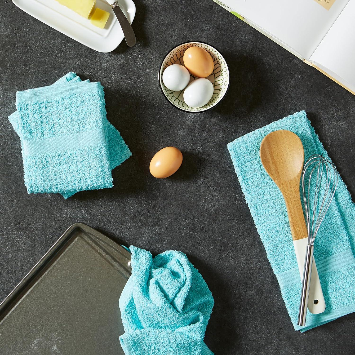 DII Modern Cotton Solid Waffle Terry Dishtowels in Aqua Blue (Set of 4)